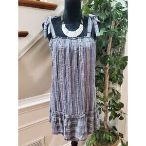 V Eryj Womens Blue White Cotton Sleeveless Square Neck Casual Top Blouse Size S